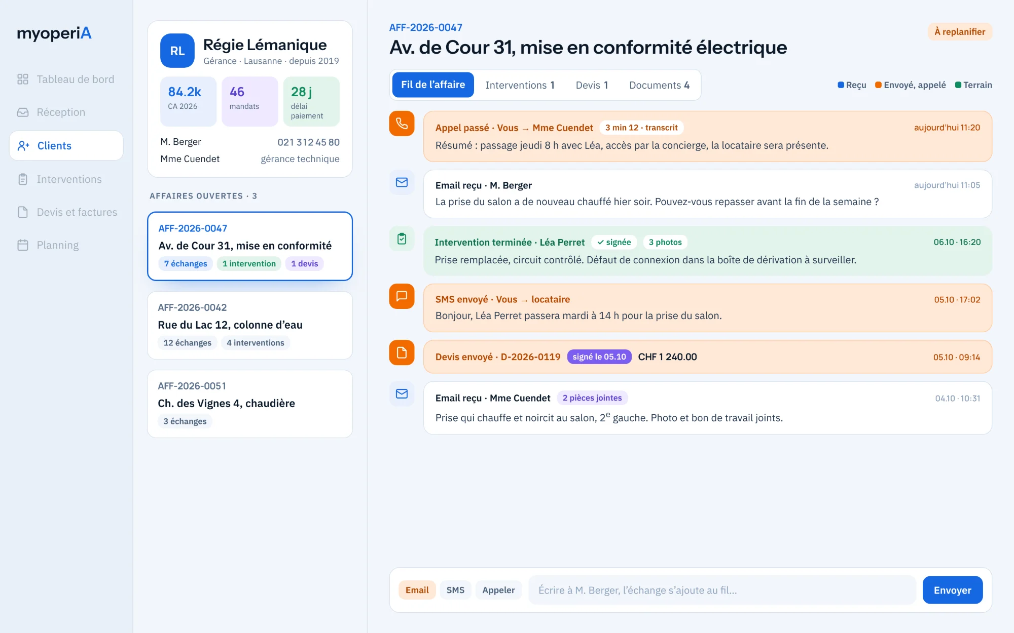 La boîte de réception&nbsp;: appels transcrits, emails, SMS et messages dans une seule file.